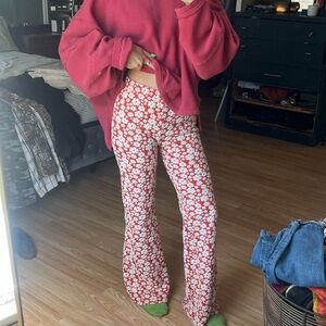 Floral Red and White Women's Pants